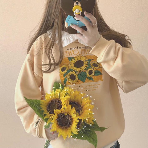 Women's Long Sleeve O-neck Sunflower Casual Sweatshirt