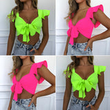 Women Bow Tie Front Crop Top