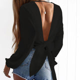 Women's Long Sleeved Open Back V Neck