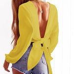 Women's Long Sleeved Open Back V Neck