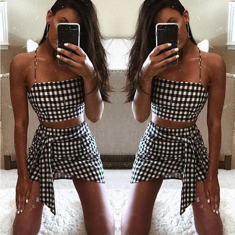 Women's 2 Piece Crop Top Skirt Outfit Set