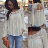 Women's Chiffon Long Sleeve White Lace Blouse