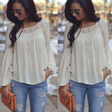 Women's Chiffon Long Sleeve White Lace Blouse