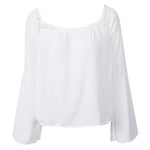 Women's Chiffon Long Sleeve White Lace Blouse