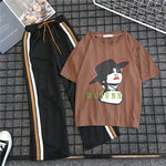 Women's Casual T Shirt + Striped Long Elastic Waist Sport Pants Two-Piece Set