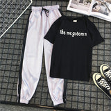 Women's Casual T Shirt + Striped Long Elastic Waist Sport Pants Two-Piece Set