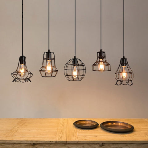 Retro Geometric Black LED Iron Home Decor Pendant Lights