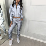 Women's Reflective Cropped Tracksuit 2 Piece Set