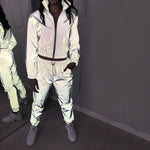 Women's Reflective Cropped Tracksuit 2 Piece Set