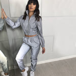 Women's Reflective Cropped Tracksuit 2 Piece Set