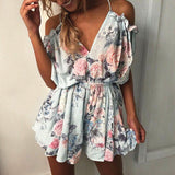 Women Floral Off Shoulder Backless Romper