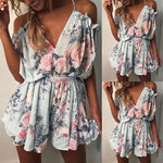 Women Floral Off Shoulder Backless Romper