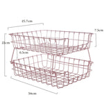 Dual Layer Pink Wrought Iron Stackable Storage Basket