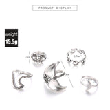 5Pcs Vintage Beach Fish Tail Turtle Waves Finger Rings Set