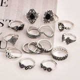 15Pcs Flower Crystal Crown Silver Ring Set