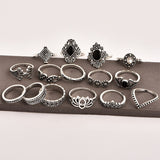 15Pcs Flower Crystal Crown Silver Ring Set