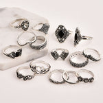 15Pcs Flower Crystal Crown Silver Ring Set