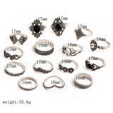 15Pcs Flower Crystal Crown Silver Ring Set