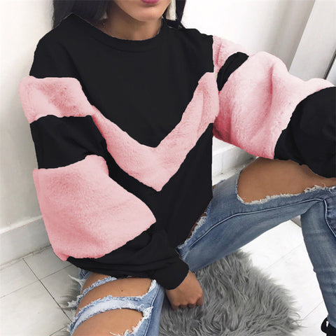 Women's Plush Long Sleeve Striped Sweatershirt