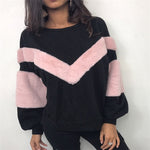 Women's Plush Long Sleeve Striped Sweatershirt