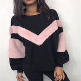 Women's Plush Long Sleeve Striped Sweatershirt