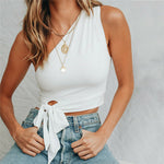 Women's One Shoulder Tanks Vest Bow Knot Crop Top