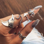 5Pcs Vintage Beach Fish Tail Turtle Waves Finger Rings Set