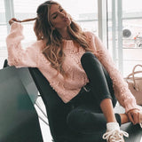 Women's Pink Casual Knitted Sweater