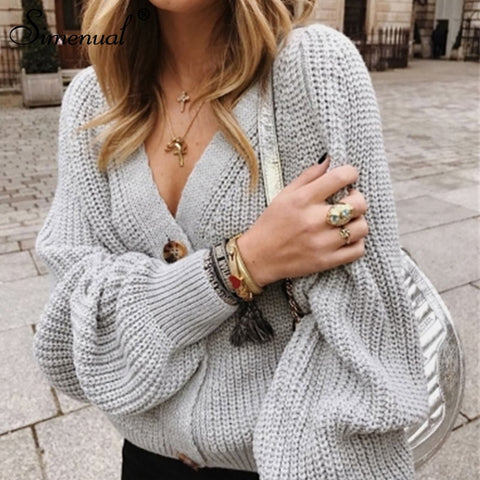 Casual Women's Knitted V-Neck Sweater Cardigan