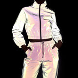 Women's Reflective Cropped Tracksuit 2 Piece Set