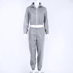 Women's Reflective Cropped Tracksuit 2 Piece Set