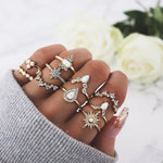 10Pcs Boho Star Opal Crown Premium Ring Set