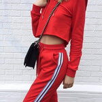 Women's Hooded Two Piece Crop Top and Pants Tracksuit Set