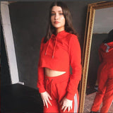 Women's Hooded Two Piece Crop Top and Pants Tracksuit Set