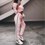 Women's Hooded Two Piece Crop Top and Pants Tracksuit Set