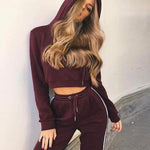 Women's Hooded Two Piece Crop Top and Pants Tracksuit Set