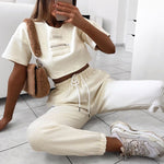 Women High Waist Solid Beige Joggers