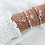 6 Pcs/ Set Women Gem Shell Multilayer Bracelet Charm