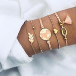 6 Pcs/ Set Women Gem Shell Multilayer Bracelet Charm