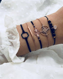 6 Pcs/ Set Women Gem Shell Multilayer Bracelet Charm