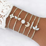 6 Pcs/ Set Women Gem Shell Multilayer Bracelet Charm