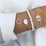 6 Pcs/ Set Women Gem Shell Multilayer Bracelet Charm