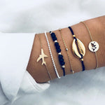 6 Pcs/ Set Women Gem Shell Multilayer Bracelet Charm