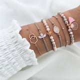 6 Pcs/ Set Women Gem Shell Multilayer Bracelet Charm