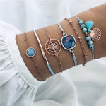 6 Pcs/ Set Women Gem Shell Multilayer Bracelet Charm