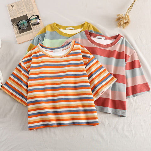 Women's Short Sleeve Rainbow Stripes T-Shirts