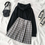 Women's Hoodie + Plaid Skirt Two-Piece Suit