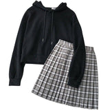 Women's Hoodie + Plaid Skirt Two-Piece Suit