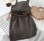 Women's Black Slim Turtleneck Pullovers + Plaid Strap High Waist Dress Two-Piece Set