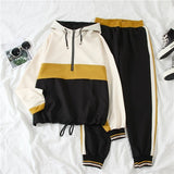 Women's Striped Streetwear Hooded Sweater + High Waist Pants Two-Piece Set